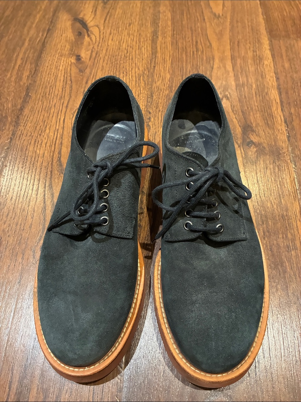 Poltrona Frau Navy Blue Suede Chukka Boots with Tan Sole